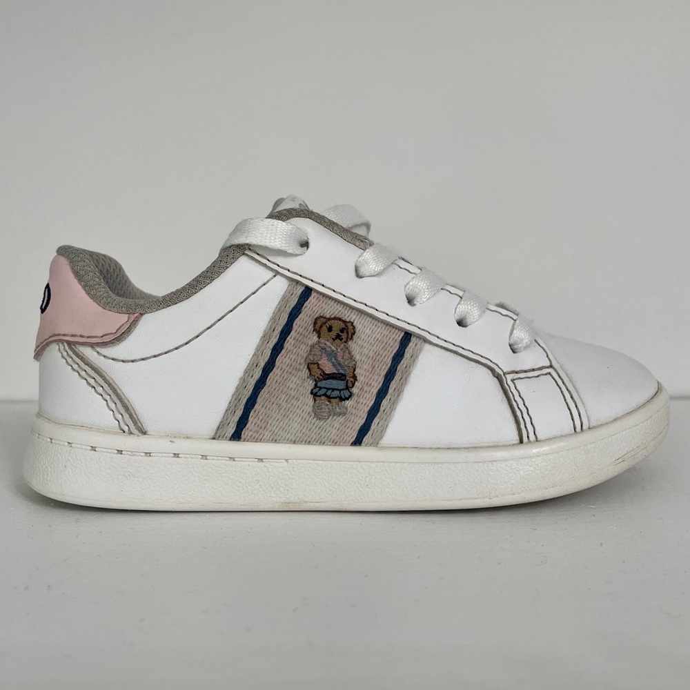 Vintage Polo Ralph Lauren White Pink Quilton Bear Sneakers Size Toddler 8 Girls